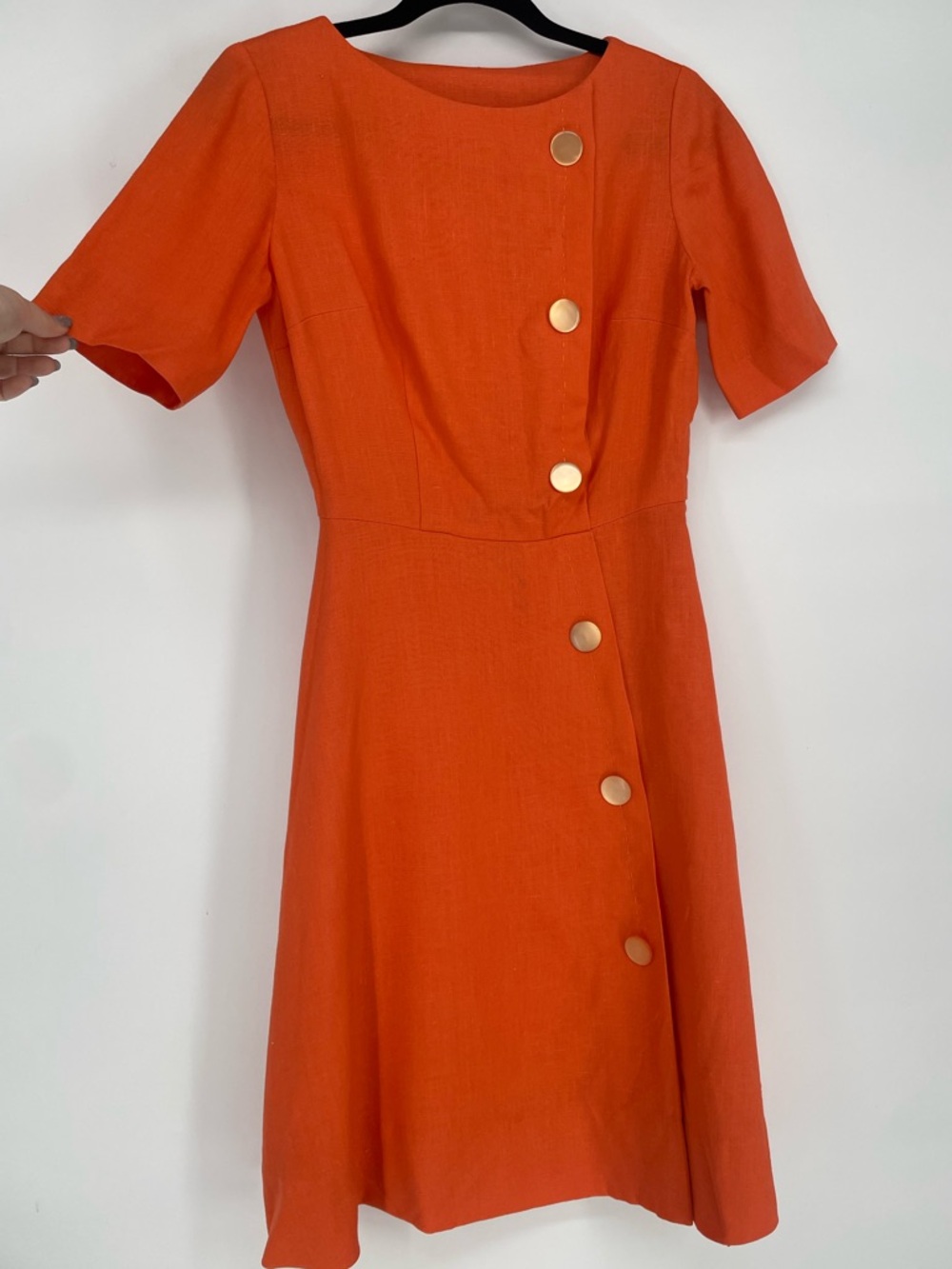 Vintage 60s Mod Vibrant Orange Asymmetrical Button Front A-line Retro Dress - Picture 2 of 12